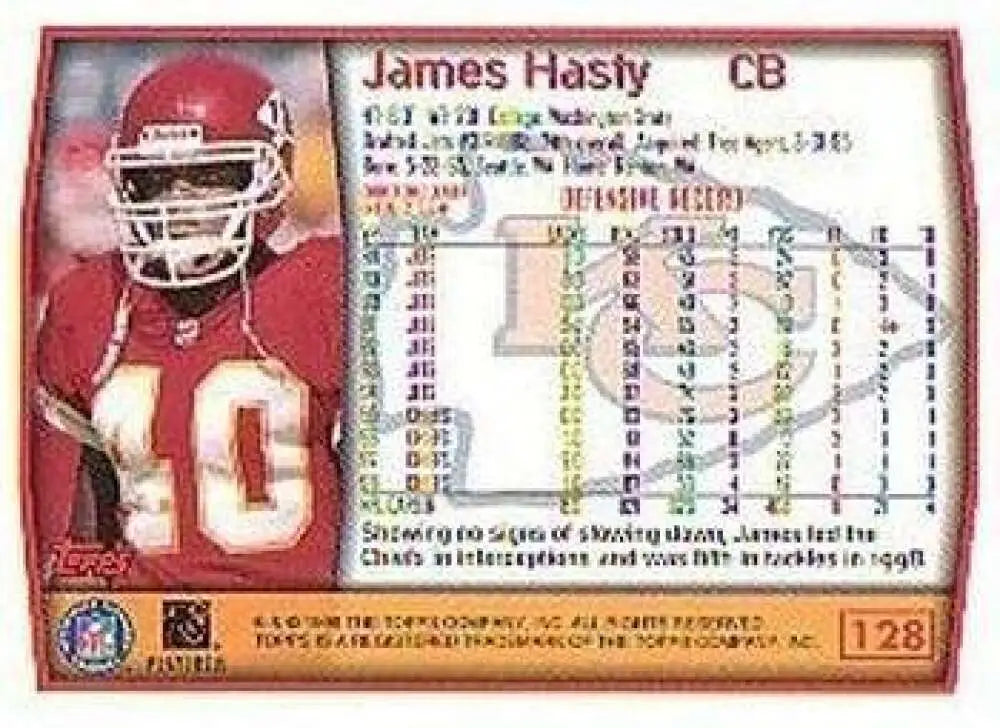 1999 Topps #128 James Hasty EX Excellent Kansas City Chiefs Football Card - Football Card Single