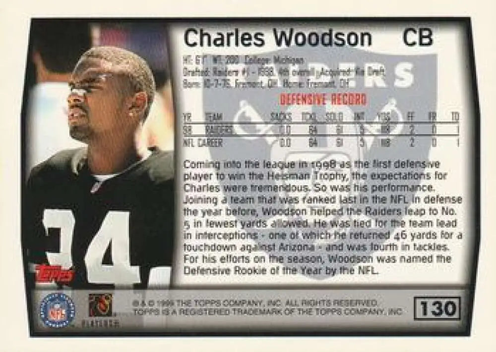 1999 Topps #130 Charles Woodson EX Excellent Oakland Raiders Football Card - Football Card Single