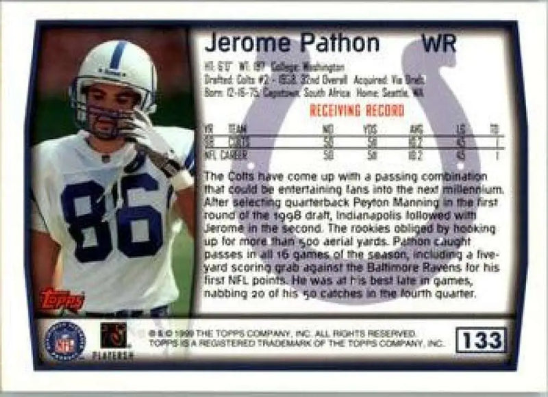 1999 Topps #133 Jerome Pathon EX Excellent Indianapolis Colts Football Card - Football Card Single