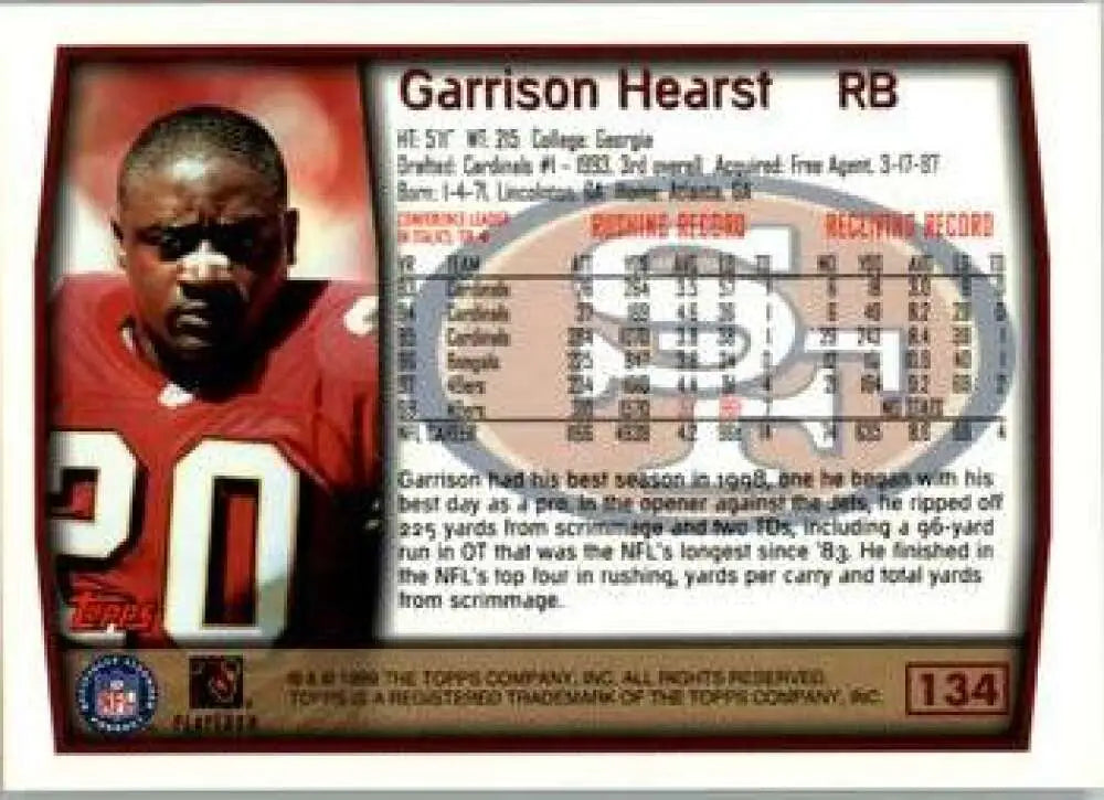 1999 Topps #134 Garrison Hearst EX Excellent San Francisco 49ers Football Card - Football Card Single