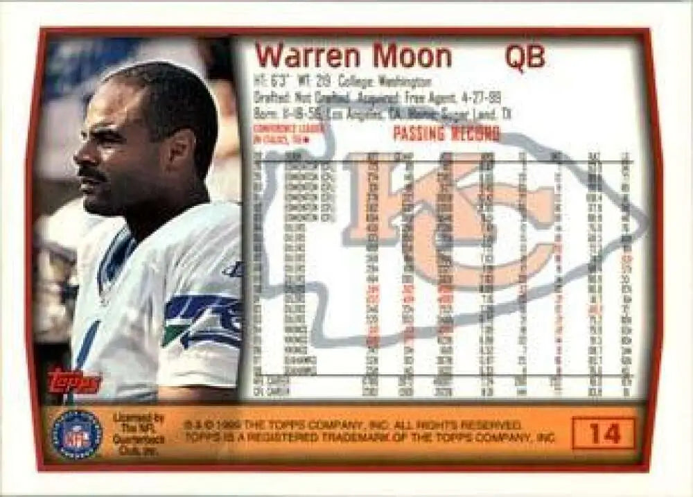 1999 Topps #14 Warren Moon EX Excellent Kansas City Chiefs Football Card - Football Card Single