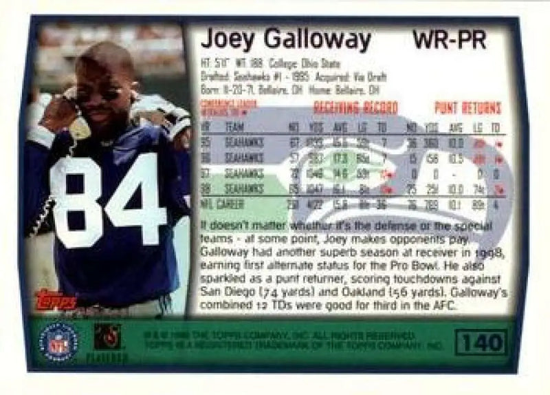1999 Topps #140 Joey Galloway EX Excellent Seattle Seahawks Football Card - Football Card Single