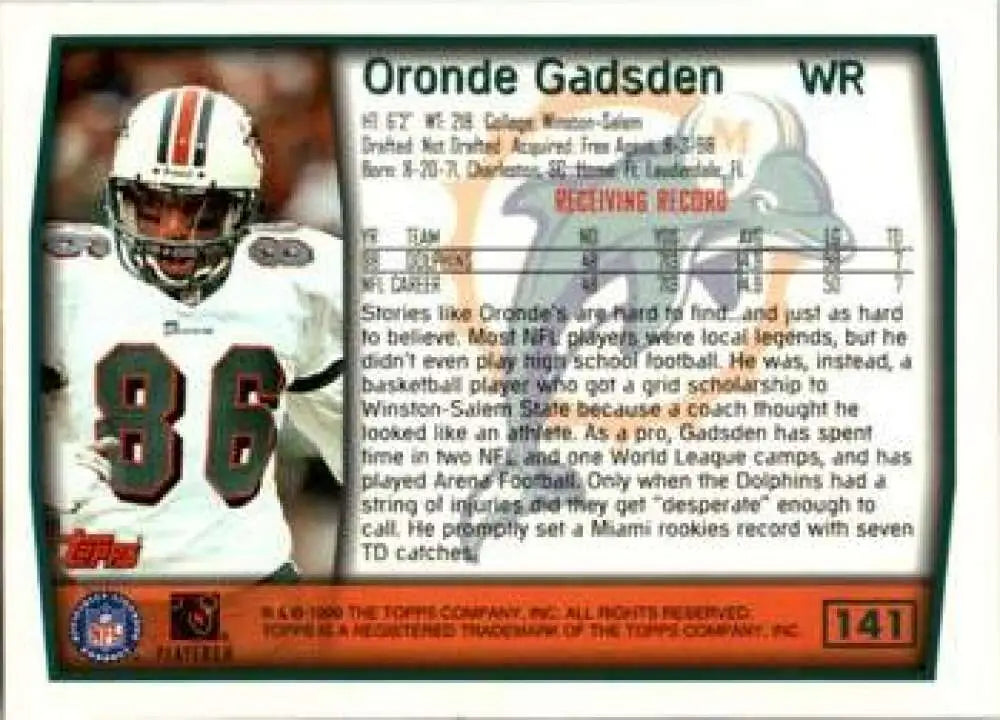 1999 Topps #141 Oronde Gadsden EX Excellent Miami Dolphins Football Card