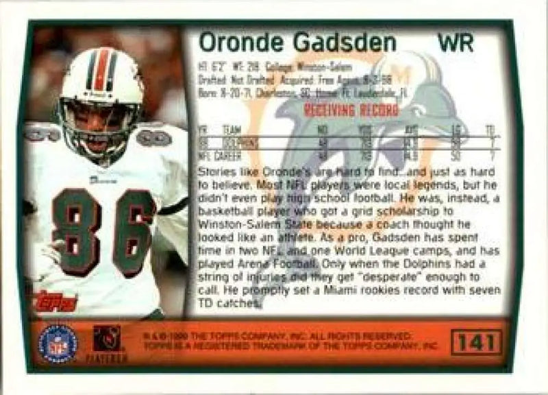 1999 Topps #141 Oronde Gadsden EX Excellent Miami Dolphins Football Card