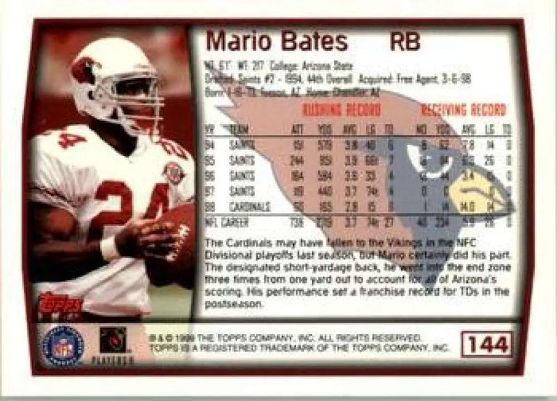 1999 Topps #144 Mario Bates EX Excellent Arizona Cardinals Football Card
