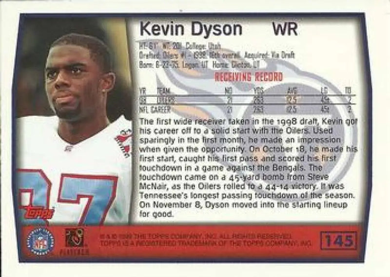 1999 Topps #145 Kevin Dyson EX Excellent Tennessee Titans Football Card - Football Card Single