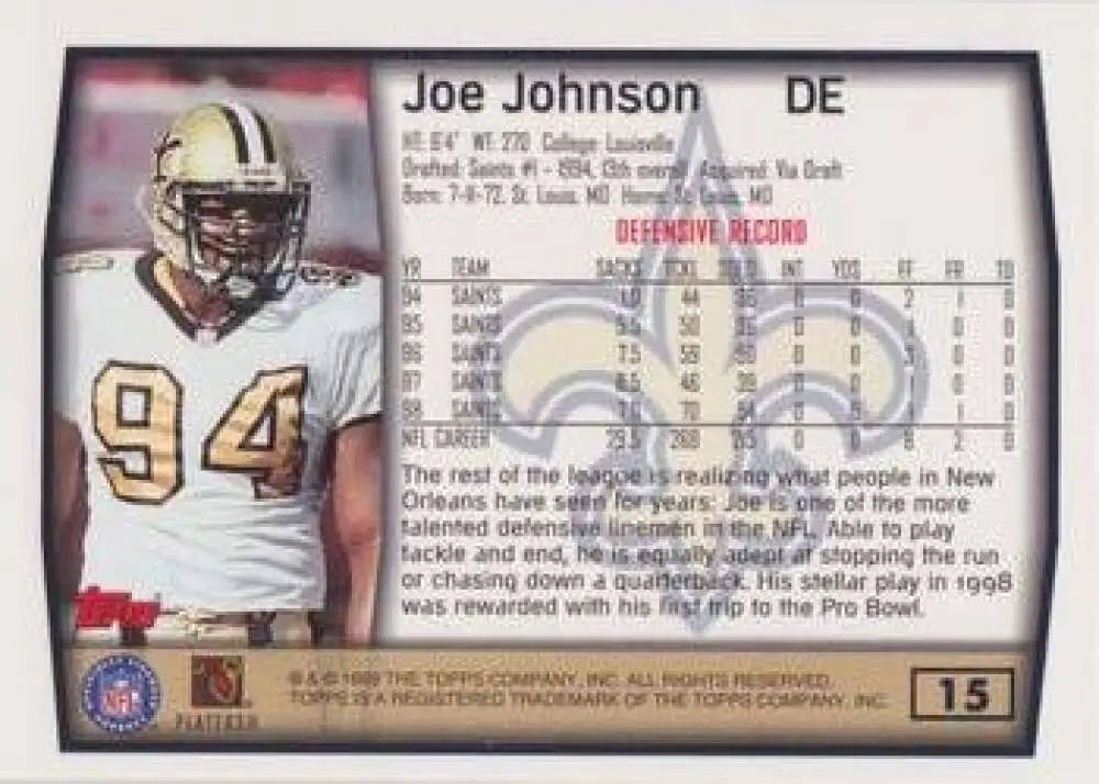 1999 Topps #15 Joe Johnson EX Excellent New Orleans Saints Football Card - Football Card Single