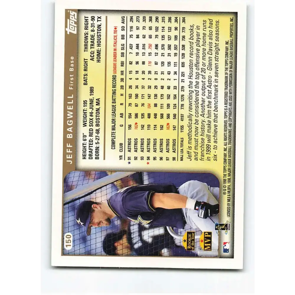 1999 Topps #150 Jeff Bagwell NM-MT Houston Astros Baseball Card - Baseball Card Single