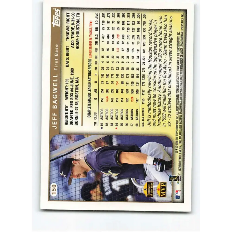 1999 Topps #150 Jeff Bagwell NM-MT Houston Astros Baseball Card - Baseball Card Single