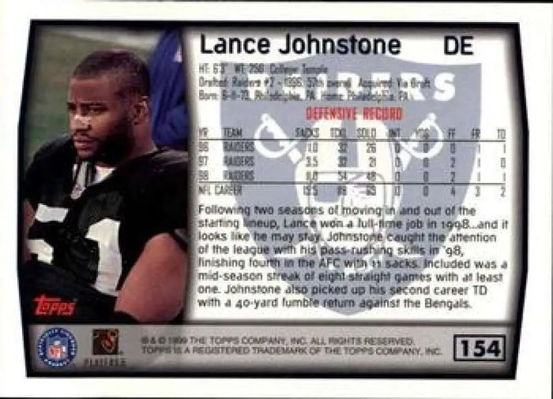 1999 Topps #154 Lance Johnstone EX Excellent Oakland Raiders Football Card - Football Card Single