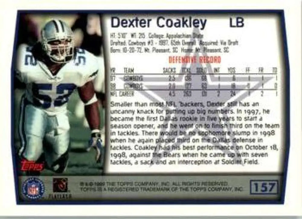 1999 Topps #157 Dexter Coakley EX Excellent Dallas Cowboys Football Card - Football Card Single