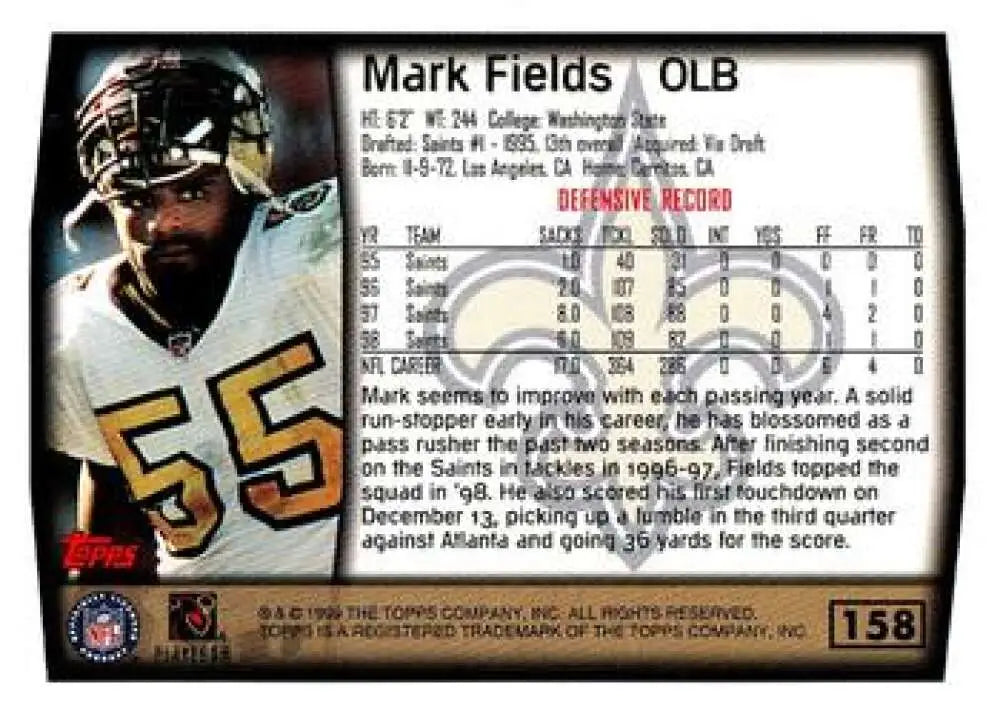 1999 Topps #158 Mark Fields EX Excellent New Orleans Saints Football Card - Football Card Single