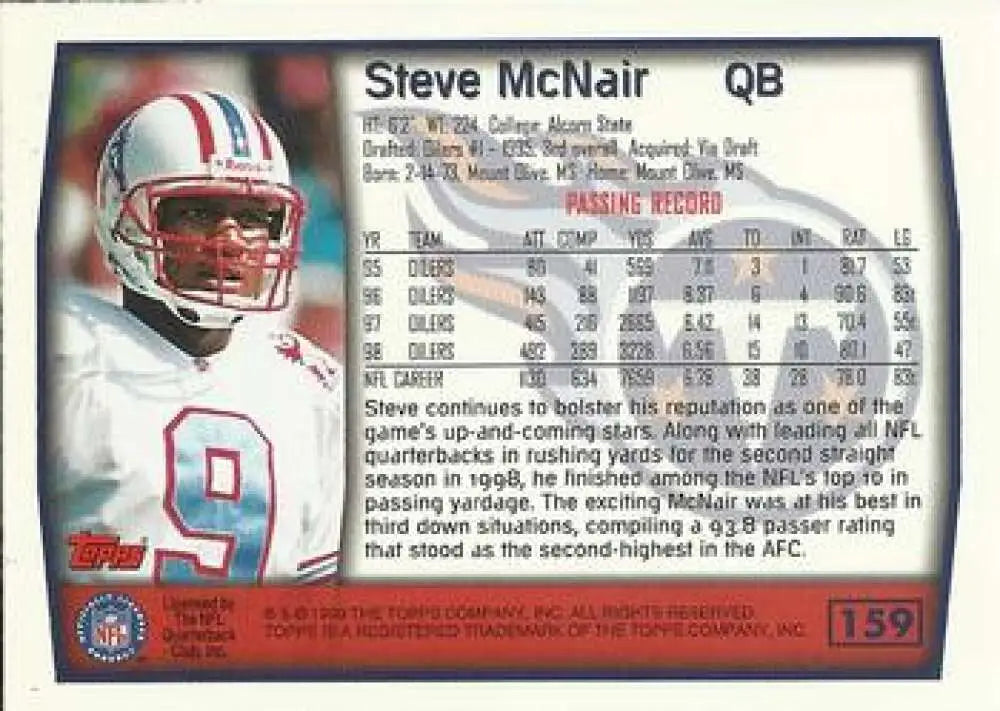 1999 Topps #159 Steve McNair EX Excellent Tennessee Titans Football Card - Football Card Single
