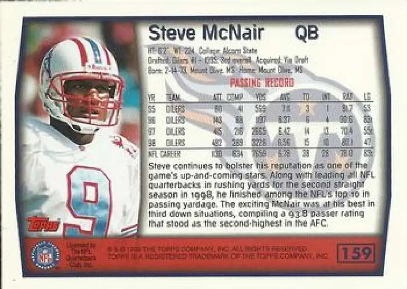 1999 Topps #159 Steve McNair EX Excellent Tennessee Titans Football Card - Football Card Single
