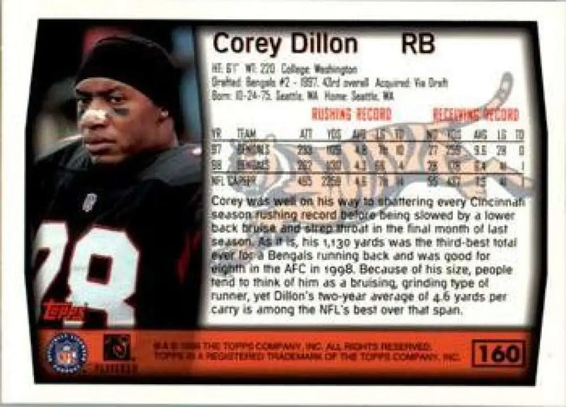 1999 Topps #160 Corey Dillon EX Excellent Cincinnati Bengals Football Card - Football Card Single
