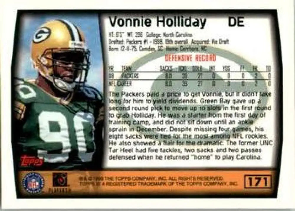 1999 Topps #171 Vonnie Holliday EX Excellent Green Bay Packers Football Card - Football Card Single