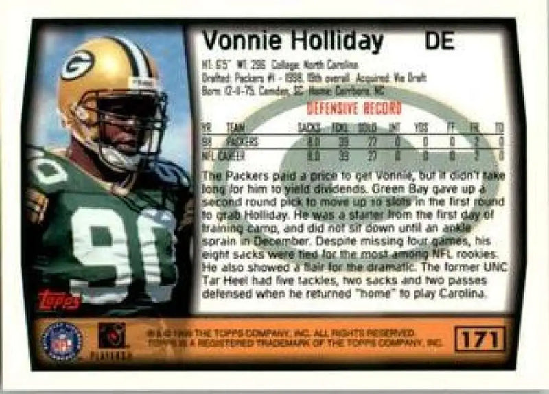 1999 Topps #171 Vonnie Holliday EX Excellent Green Bay Packers Football Card - Football Card Single
