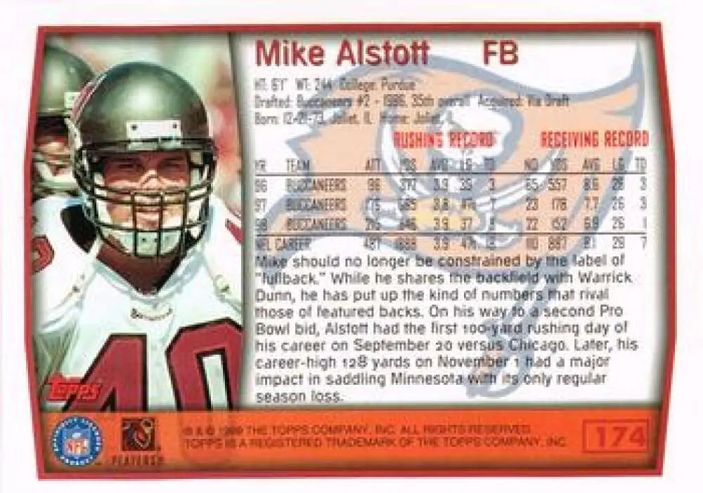 1999 Topps #174 Mike Alstott EX Excellent Tampa Bay Buccaneers Football Card - Football Card Single