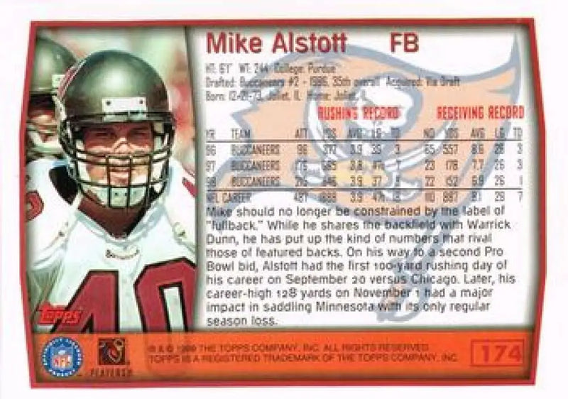1999 Topps #174 Mike Alstott EX Excellent Tampa Bay Buccaneers Football Card - Football Card Single