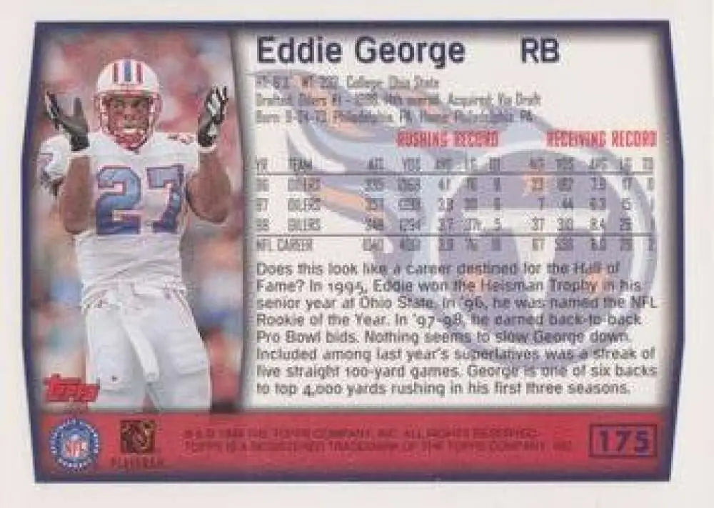 1999 Topps #175 Eddie George EX Excellent Tennessee Titans Football Card - Football Card Single