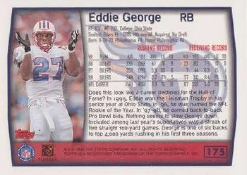 1999 Topps #175 Eddie George EX Excellent Tennessee Titans Football Card - Football Card Single