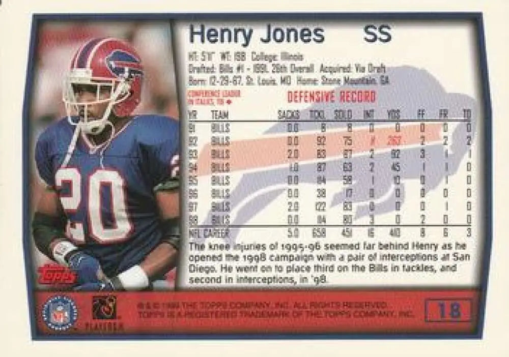 1999 Topps #18 Henry Jones EX Excellent Buffalo Bills Football Card - Football Card Single