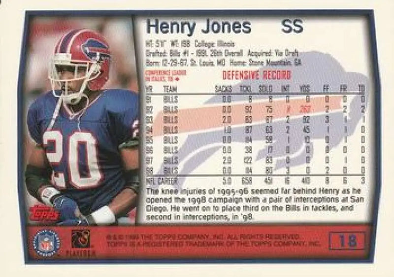 1999 Topps #18 Henry Jones EX Excellent Buffalo Bills Football Card - Football Card Single