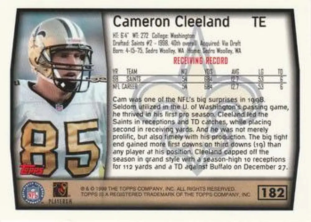 1999 Topps #182 Cameron Cleeland EX Excellent New Orleans Saints Football Card - Football Card Single