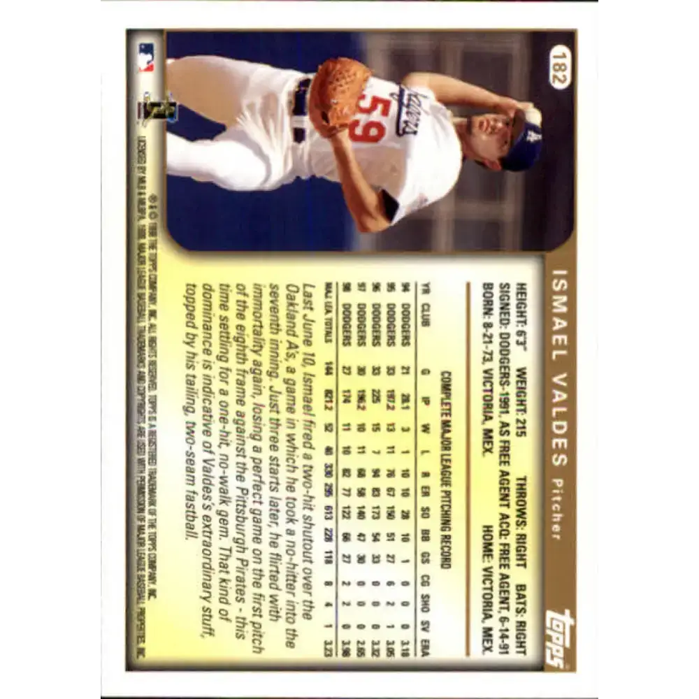1999 Topps #182 Ismael Valdes NM-MT Los Angeles Dodgers Baseball Card - Baseball Card Single