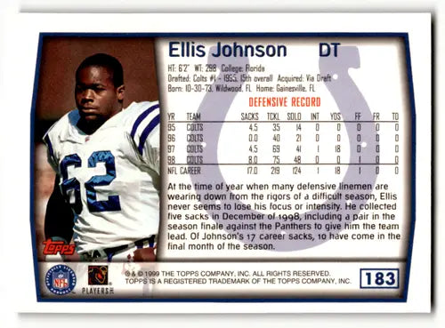 1999 Topps #183 Ellis Johnson NM Near Mint Colts ID:61069 - Football Card Single