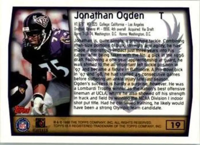 1999 Topps #19 Jonathan Ogden EX Excellent Baltimore Ravens Football Card - Football Card Single