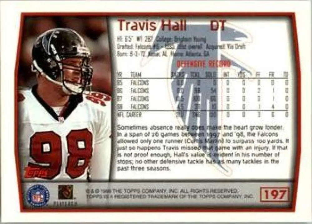 1999 Topps #197 Travis Hall EX Excellent Atlanta Falcons Football Card - Football Card Single