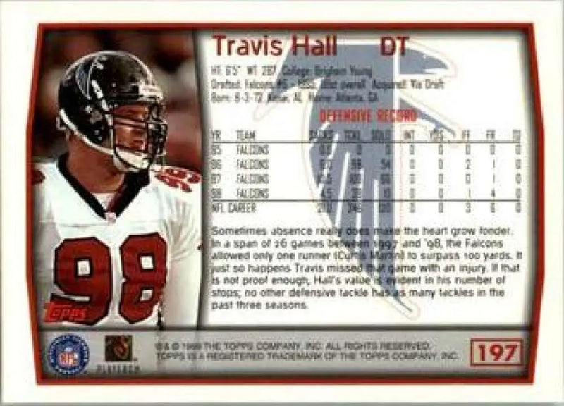 1999 Topps #197 Travis Hall EX Excellent Atlanta Falcons Football Card - Football Card Single