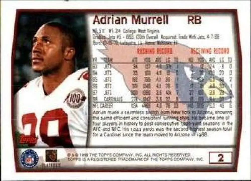 1999 Topps #2 Adrian Murrell EX Excellent Arizona Cardinals Football Card - Football Card Single