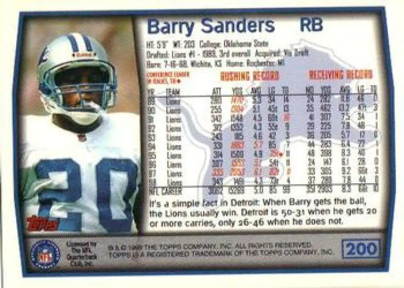 1999 Topps #200 Barry Sanders EX Excellent Detroit Lions Football Card - Football Card Single