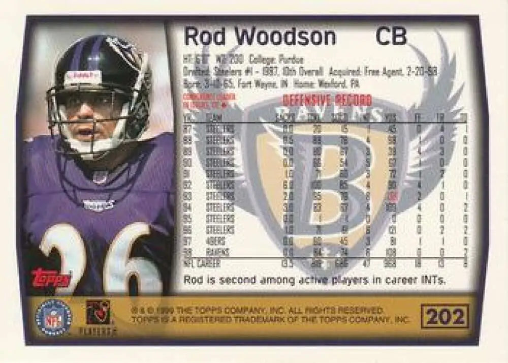 1999 Topps #202 Rod Woodson EX Excellent Baltimore Ravens Football Card