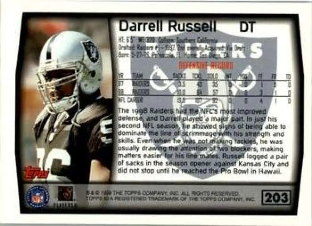 1999 Topps #203 Darrell Russell EX Excellent Oakland Raiders Football Card - Football Card Single