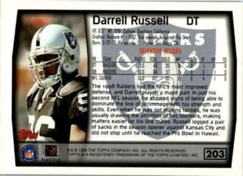 1999 Topps #203 Darrell Russell EX Excellent Oakland Raiders Football Card - Football Card Single