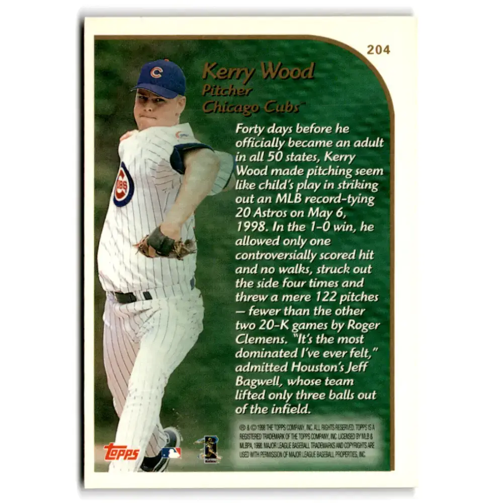 1999 Topps #204 Kerry Wood NM-MT Chicago Cubs Baseball Card - Baseball Card Single
