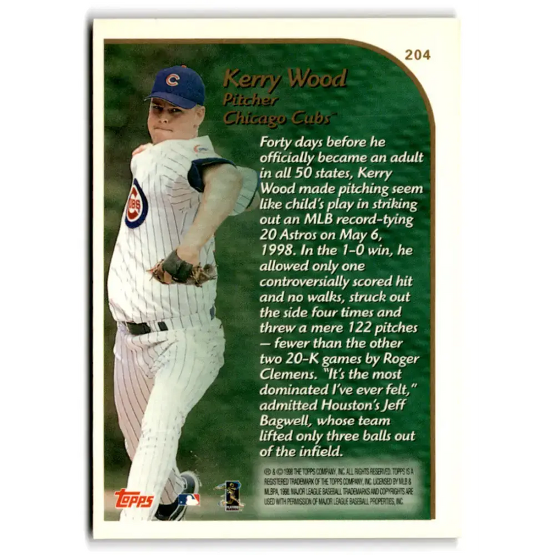 1999 Topps #204 Kerry Wood NM-MT Chicago Cubs Baseball Card - Baseball Card Single