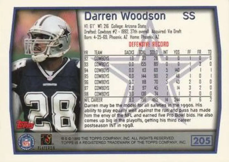 1999 Topps #205 Darren Woodson EX Excellent Dallas Cowboys Football Card - Football Card Single