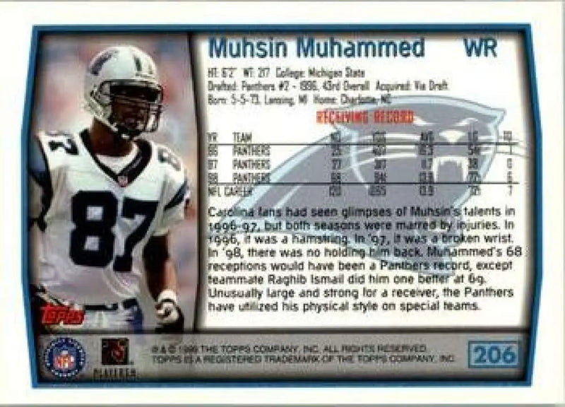 1999 Topps #206 Muhsin Muhammad EX Excellent Carolina Panthers Football Card - Football Card Single