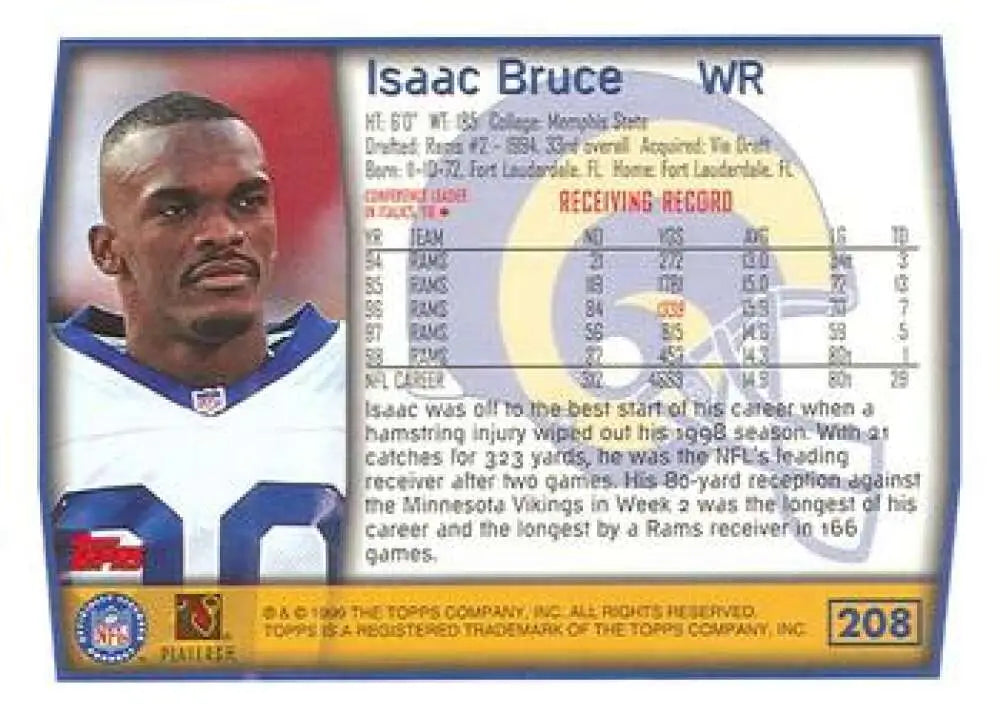 1999 Topps #208 Isaac Bruce EX Excellent St. Louis Rams Football Card - Football Card Single