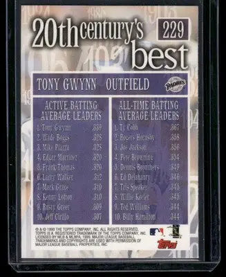 1999 Topps 20th Century’s Best Tony Gwynn #229 Baseball - Baseball Card Single
