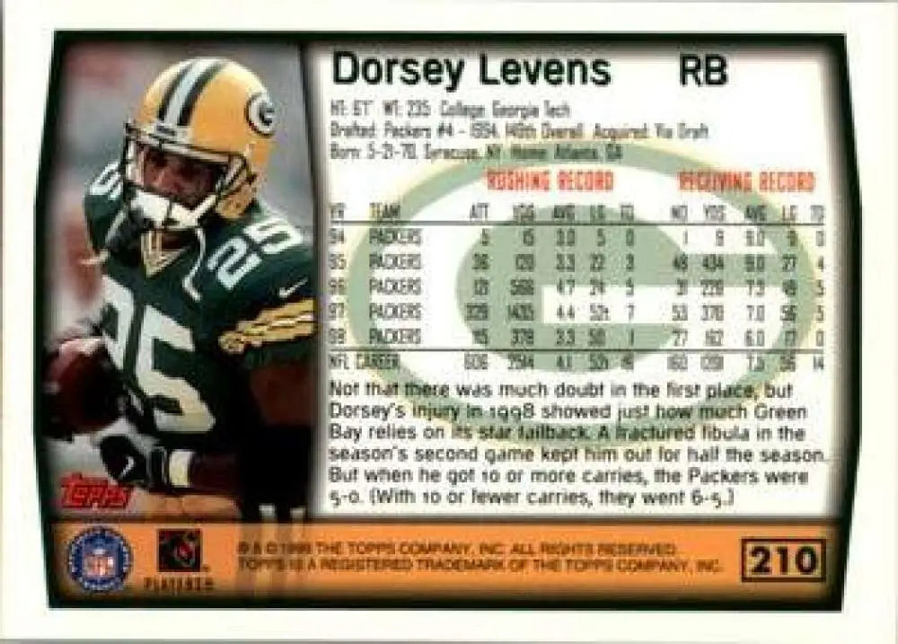 1999 Topps #210 Dorsey Levens EX Excellent Green Bay Packers Football Card - Football Card Single