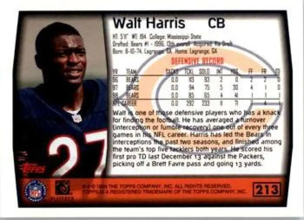 1999 Topps #213 Walt Harris EX Excellent Chicago Bears Football Card - Football Card Single