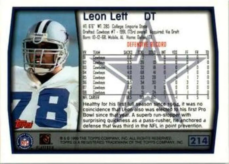 1999 Topps #214 Leon Lett EX Excellent Dallas Cowboys Football Card - Football Card Single