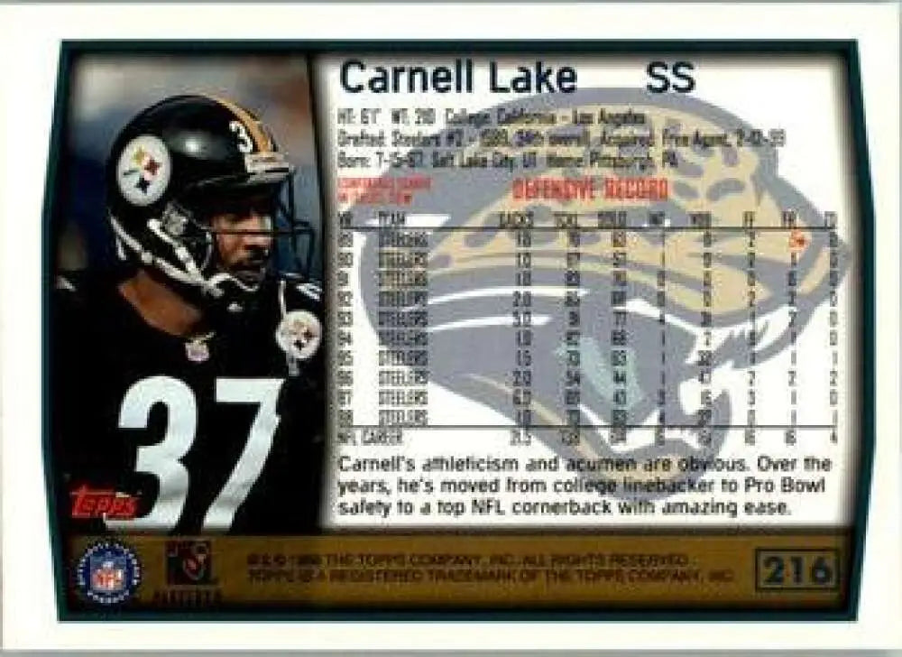 1999 Topps #216 Carnell Lake EX Excellent Jacksonville Jaguars Football Card