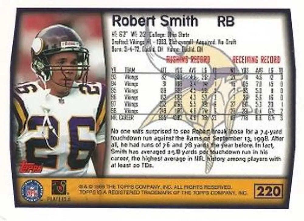 1999 Topps #220 Robert Smith EX Excellent Minnesota Vikings Football Card - Football Card Single