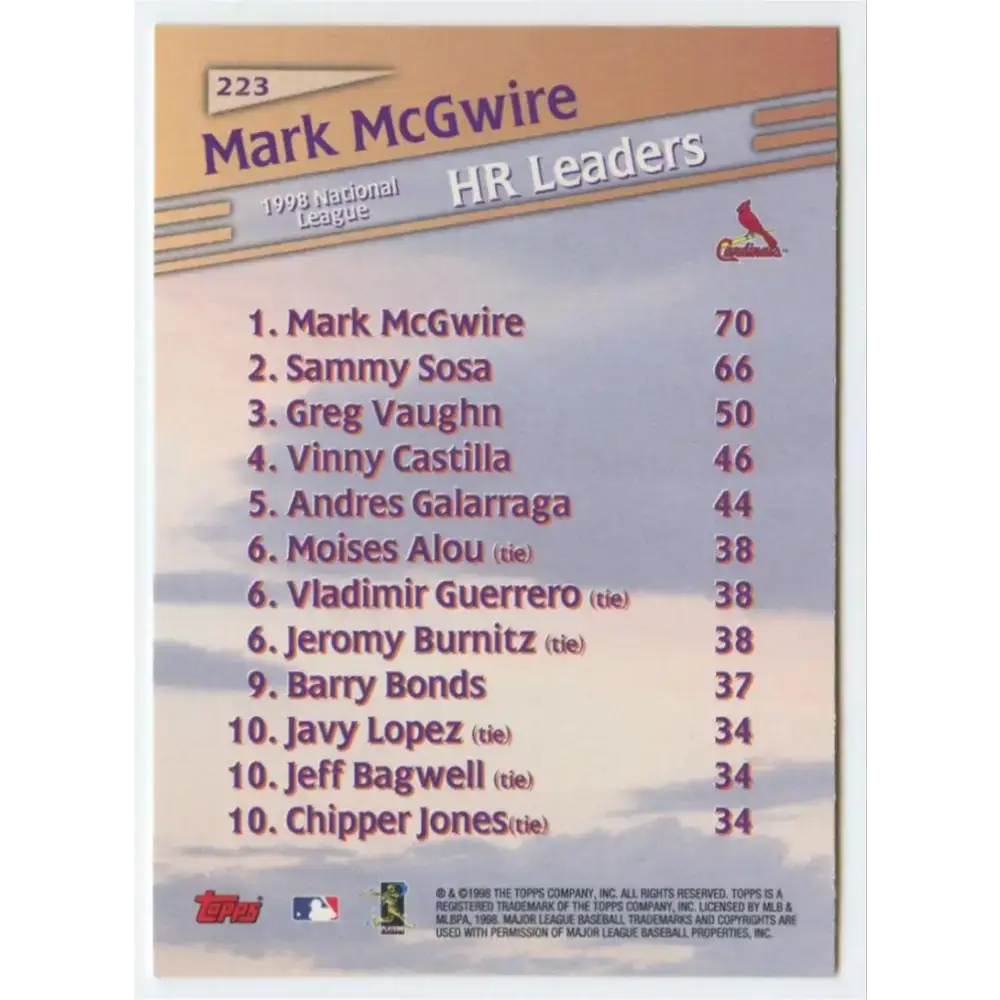 1999 Topps #223 Mark McGwire NM-MT St. Louis Cardinals Baseball Card - Baseball Card Single